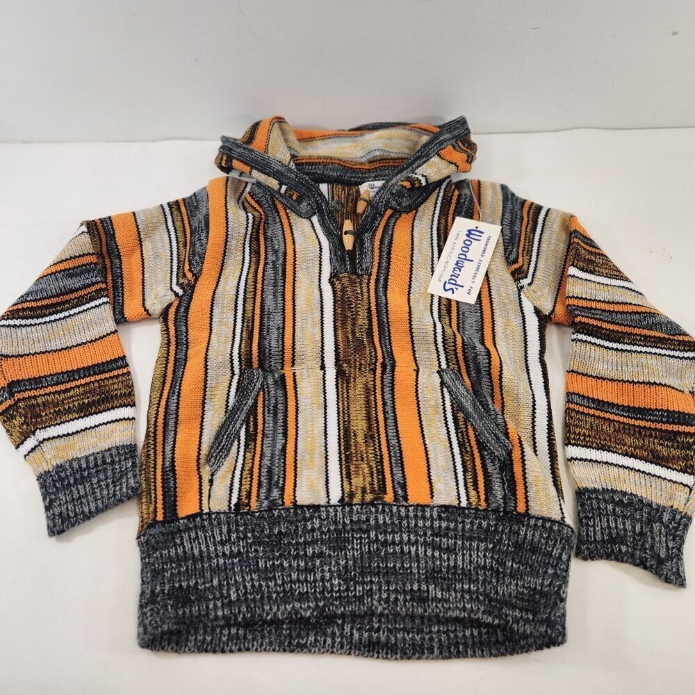 Vintage Hooded Sweater Striped Woodward's Kids Size 6X NWT NEW